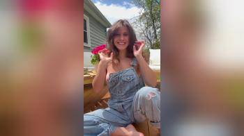 video of Cutie Drops Overalls to Show Superb Tits